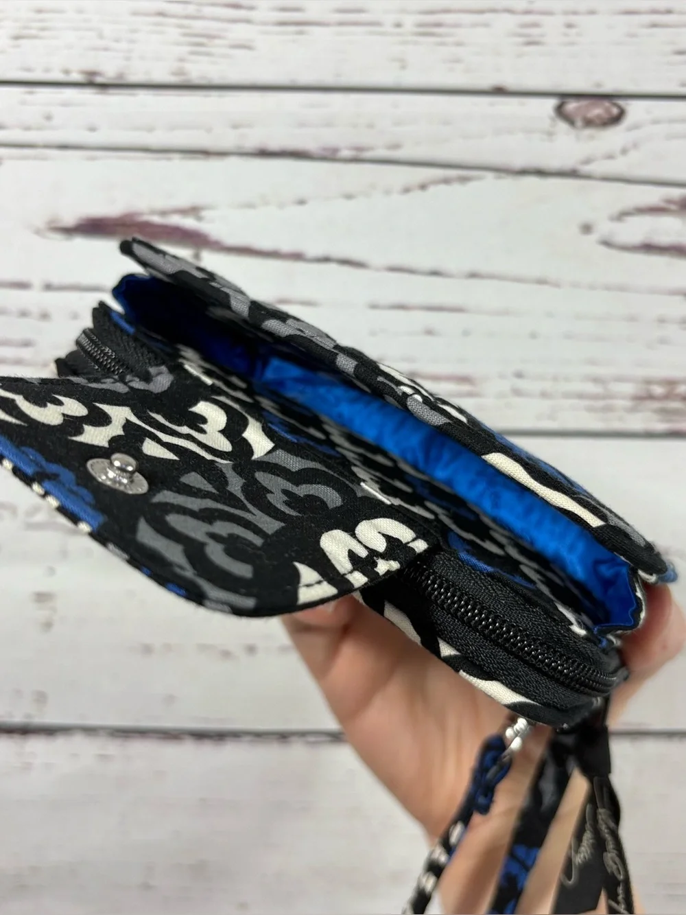 Retired Vera Bradley Canterberry Black and Blue Wrist Wallet and ID Holder